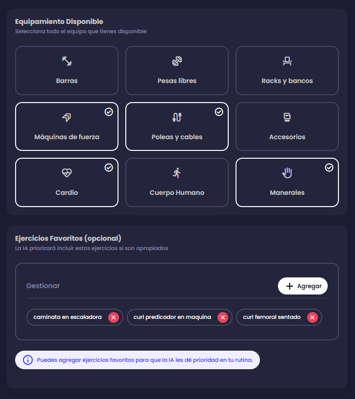 Paso 2: Equipamiento y Preferencias